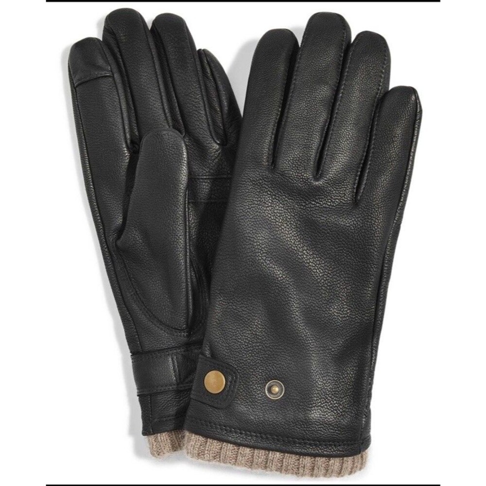 Club Room Snap Leather with Cashmere Lining Tech Tip Gloves Sz: Large NWT